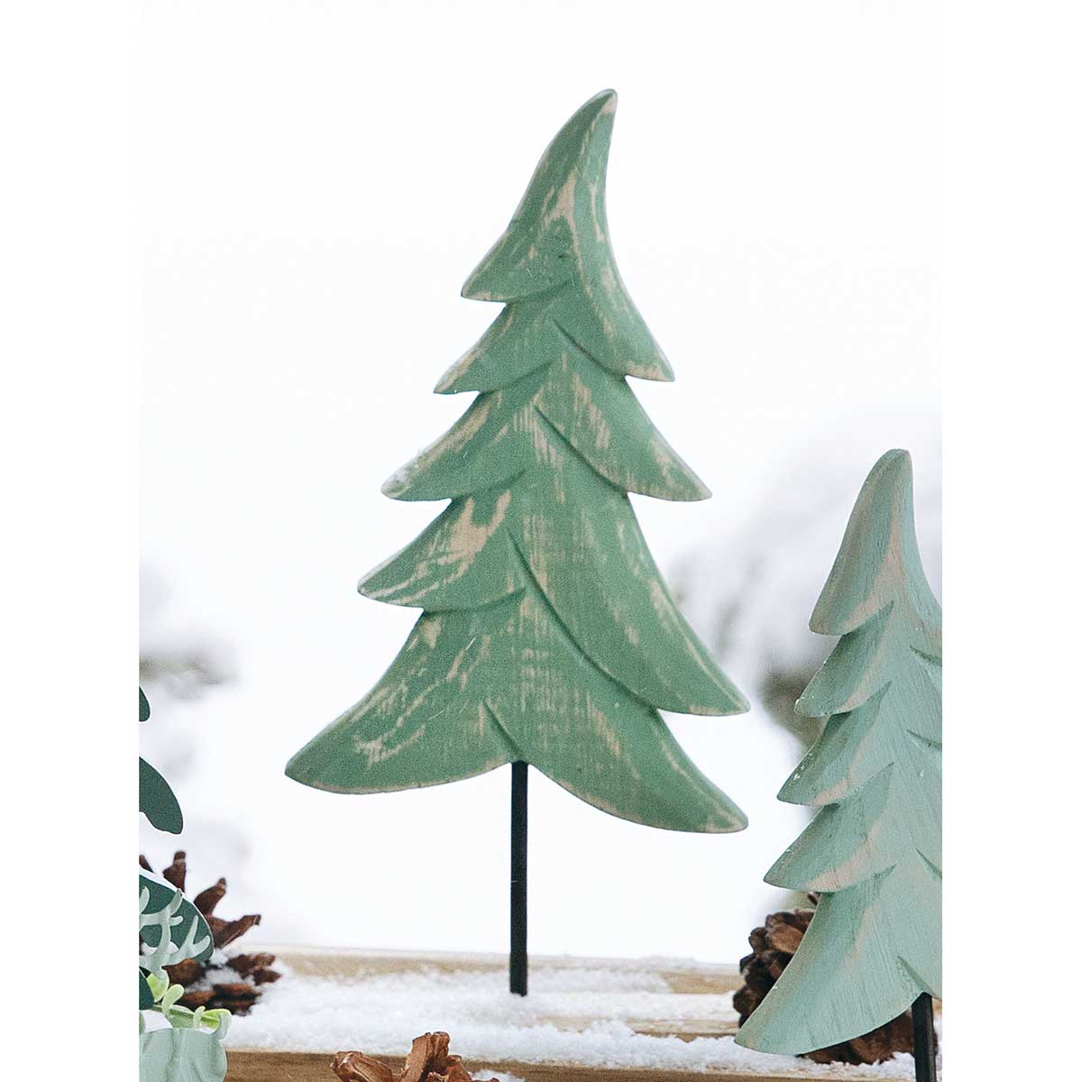 9" Green Wooden Tree on base