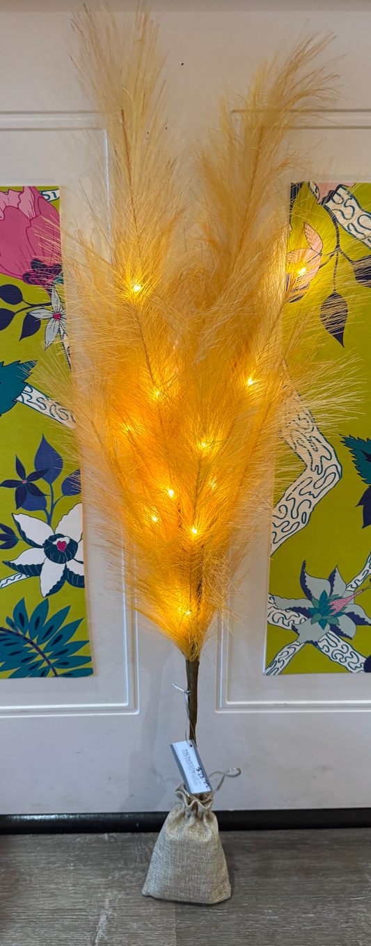 LED Light Up  Gold / Wheat Pompas Grass Spray