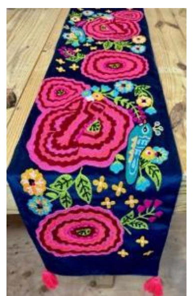 14x72 Blue Velvet Embroidered Runner