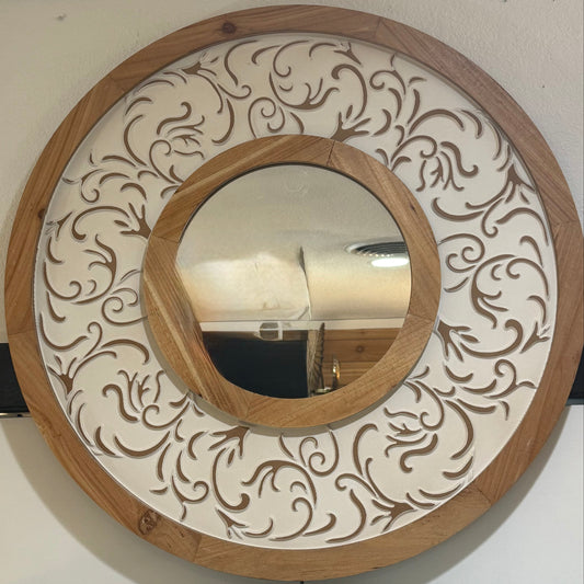 Natural Whitewashed Scroll Mirror