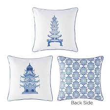 Embroidered Blue Pagoda Pillow