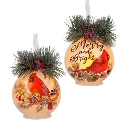 LED Cardinal Glass Ornament