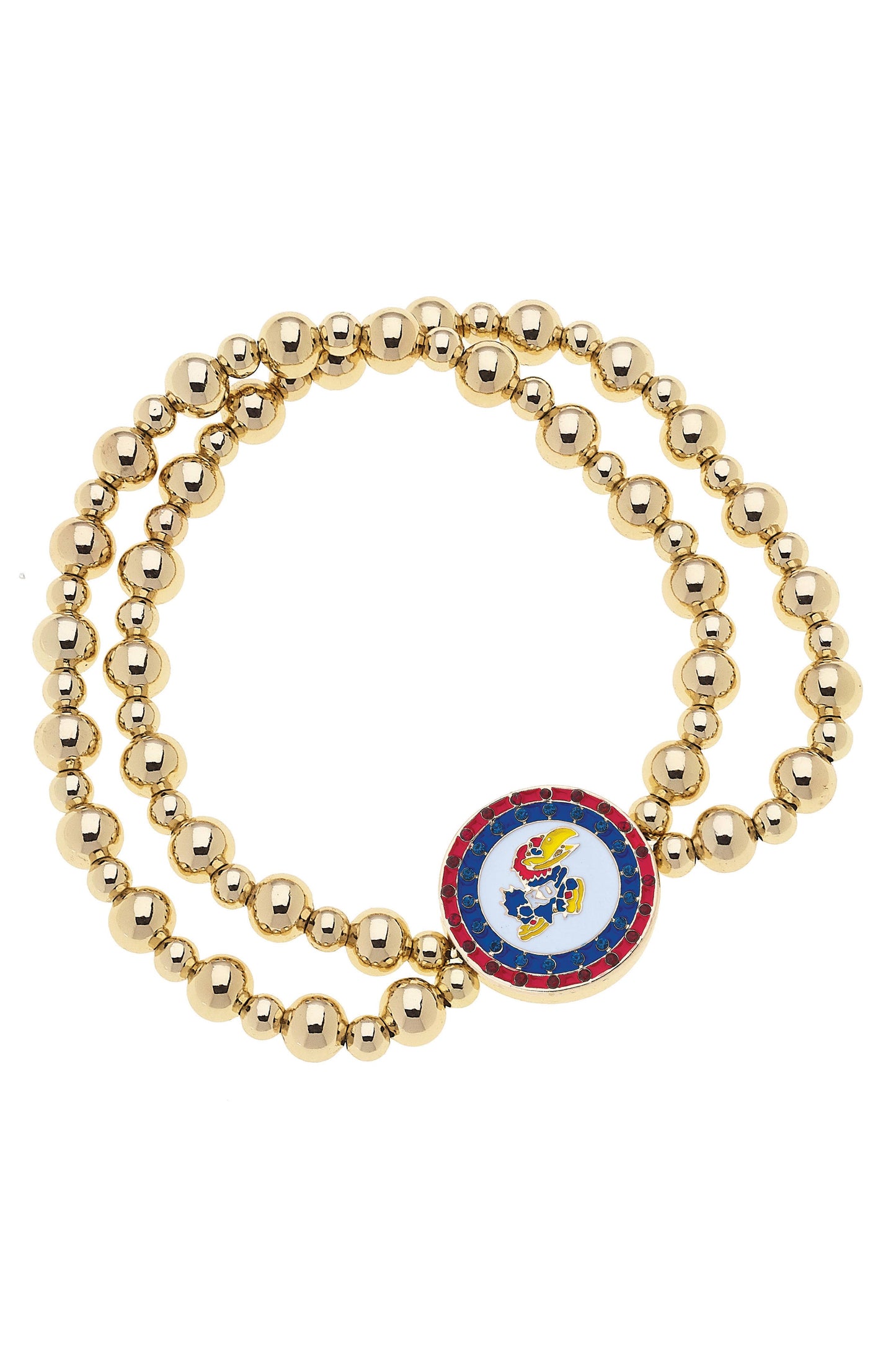 Kansas Jayhawks Pave Disc 2-Row Ball Bead Stretch Bracelet