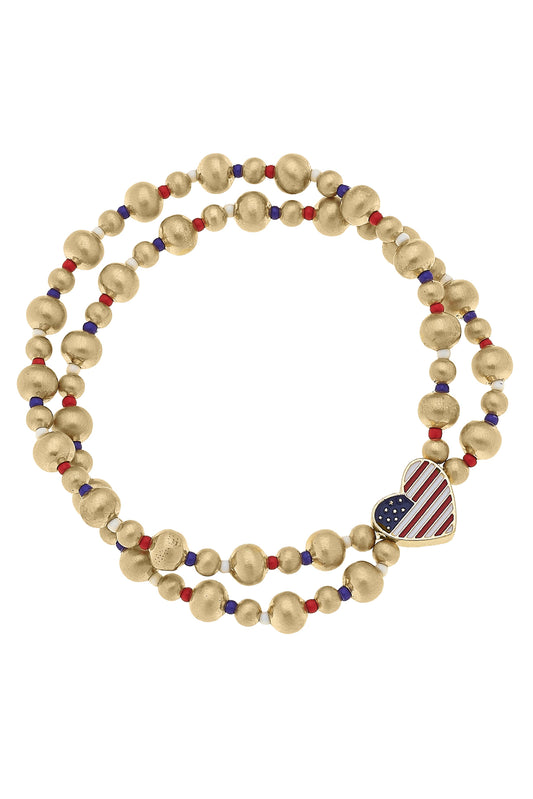 We Heart America 2-Row Ball Bead Stretch Bracelet