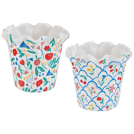 Colorful Flowers with Scallop Edge Planter