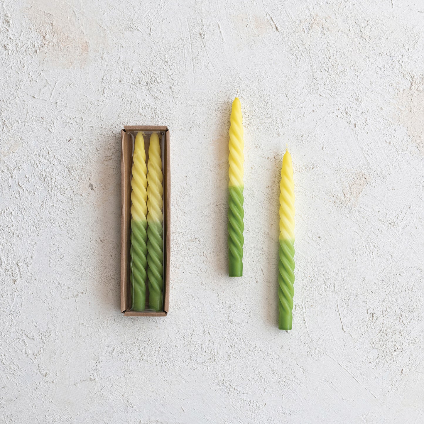 10" Yellow/Green Swirl Taper Candles