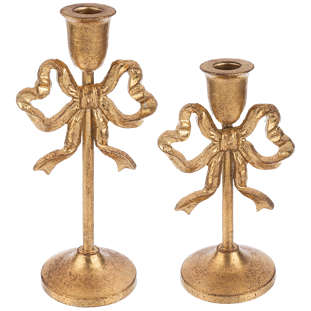 Gold Bow Taper Holder, Set of 2