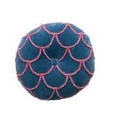 Round Navy Pillow with Pink Scallop
