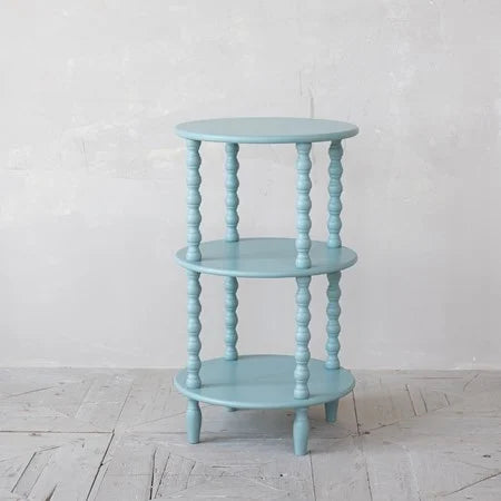 Wood Table with 2 Shelves & Turned Legs, Blue