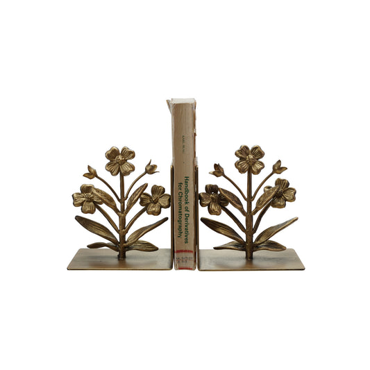 Gold Finish Flower Bookends