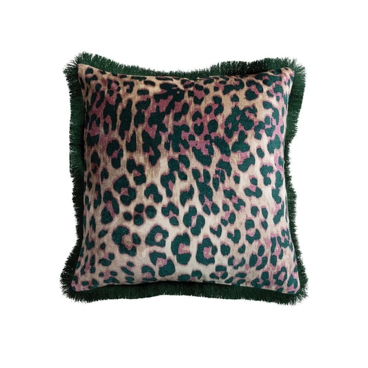 Velvet Leopard Pillow w/Fringe