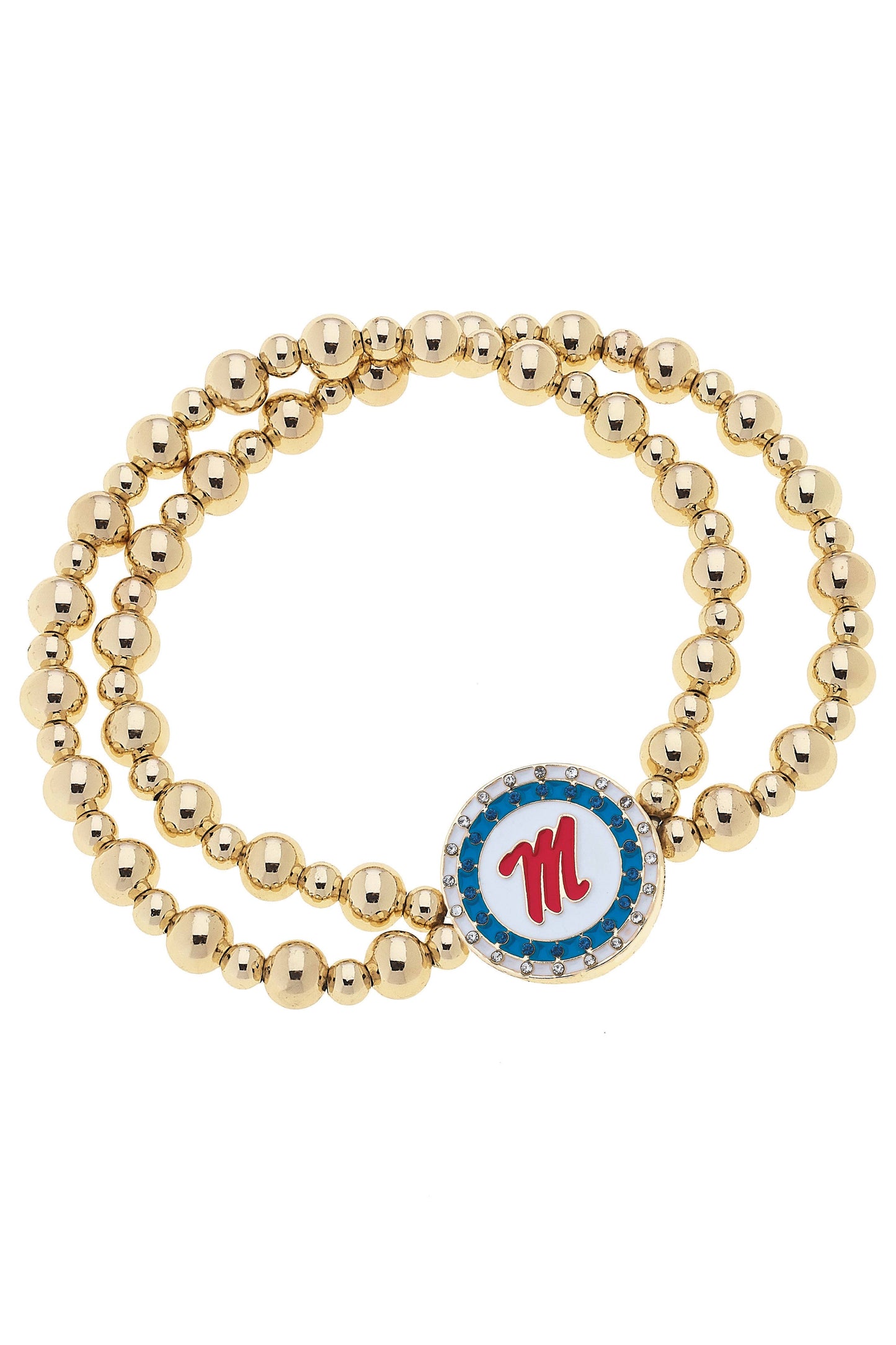 Ole Miss Rebels Pave Disc 2-Row Ball Bead Stretch Bracelet