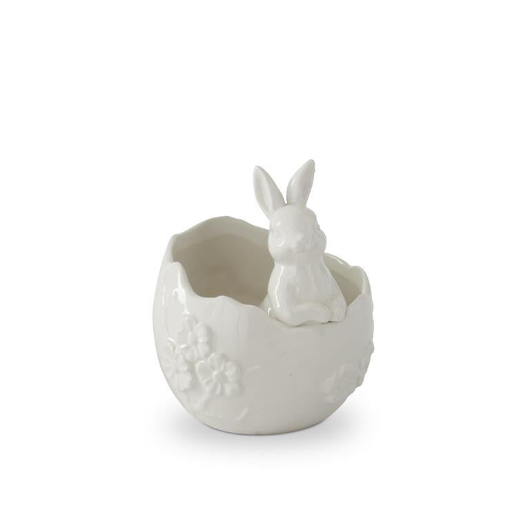6" White Ceramic Flower Easter Container