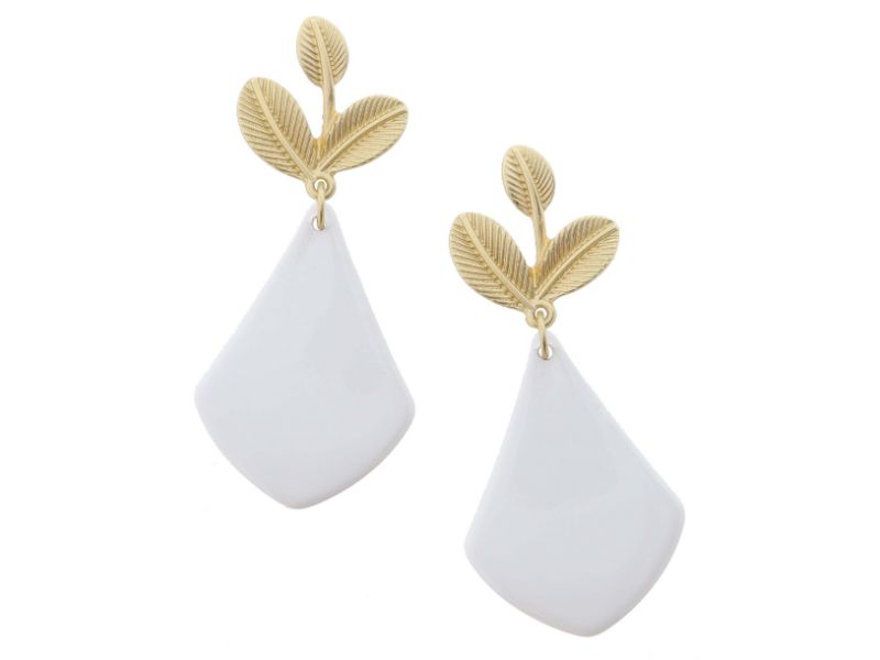 Gold Leaves w/ White Kite Dangle Earrings