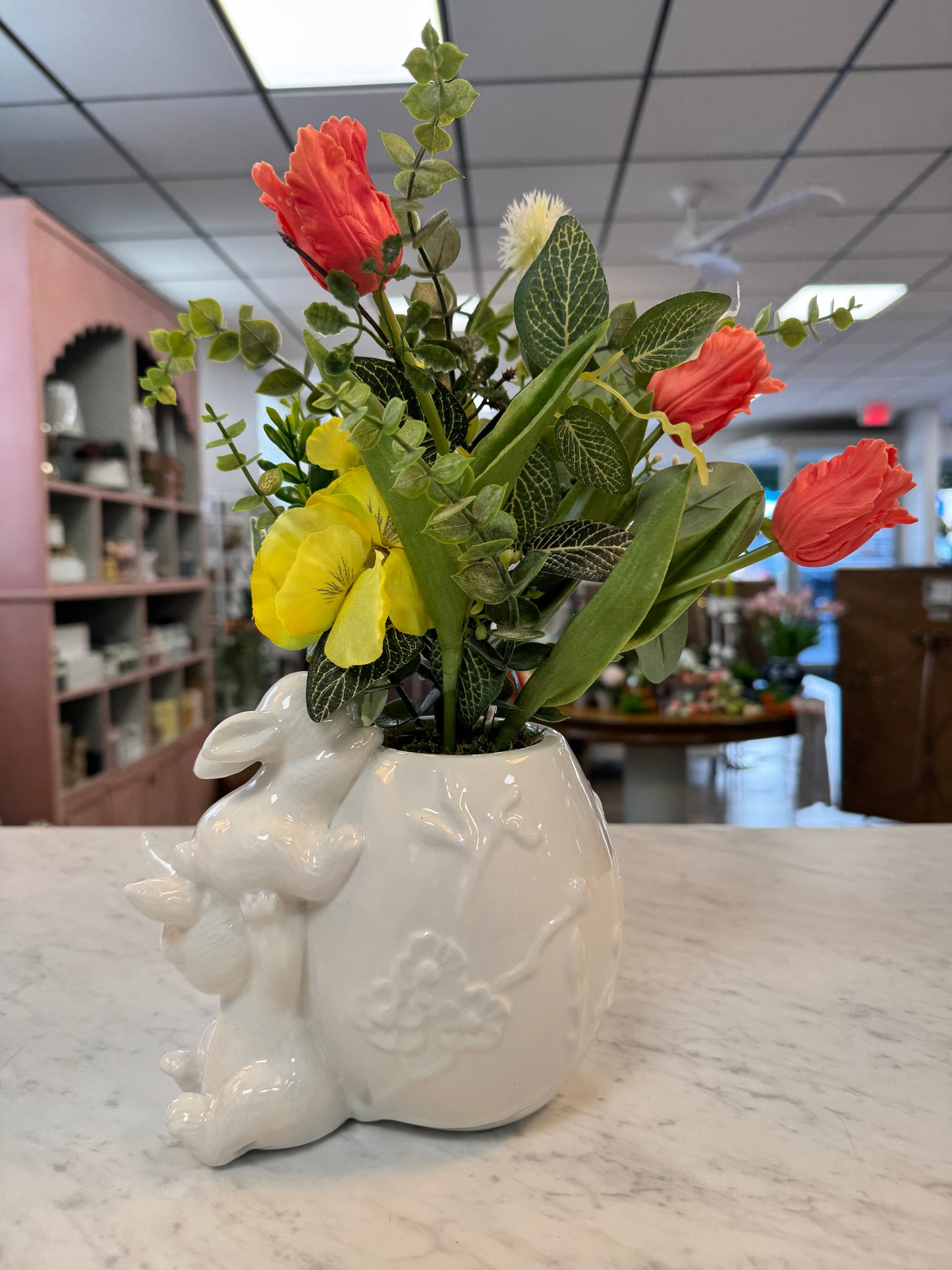 Bunny Vase With Yellow & Orange Flowers