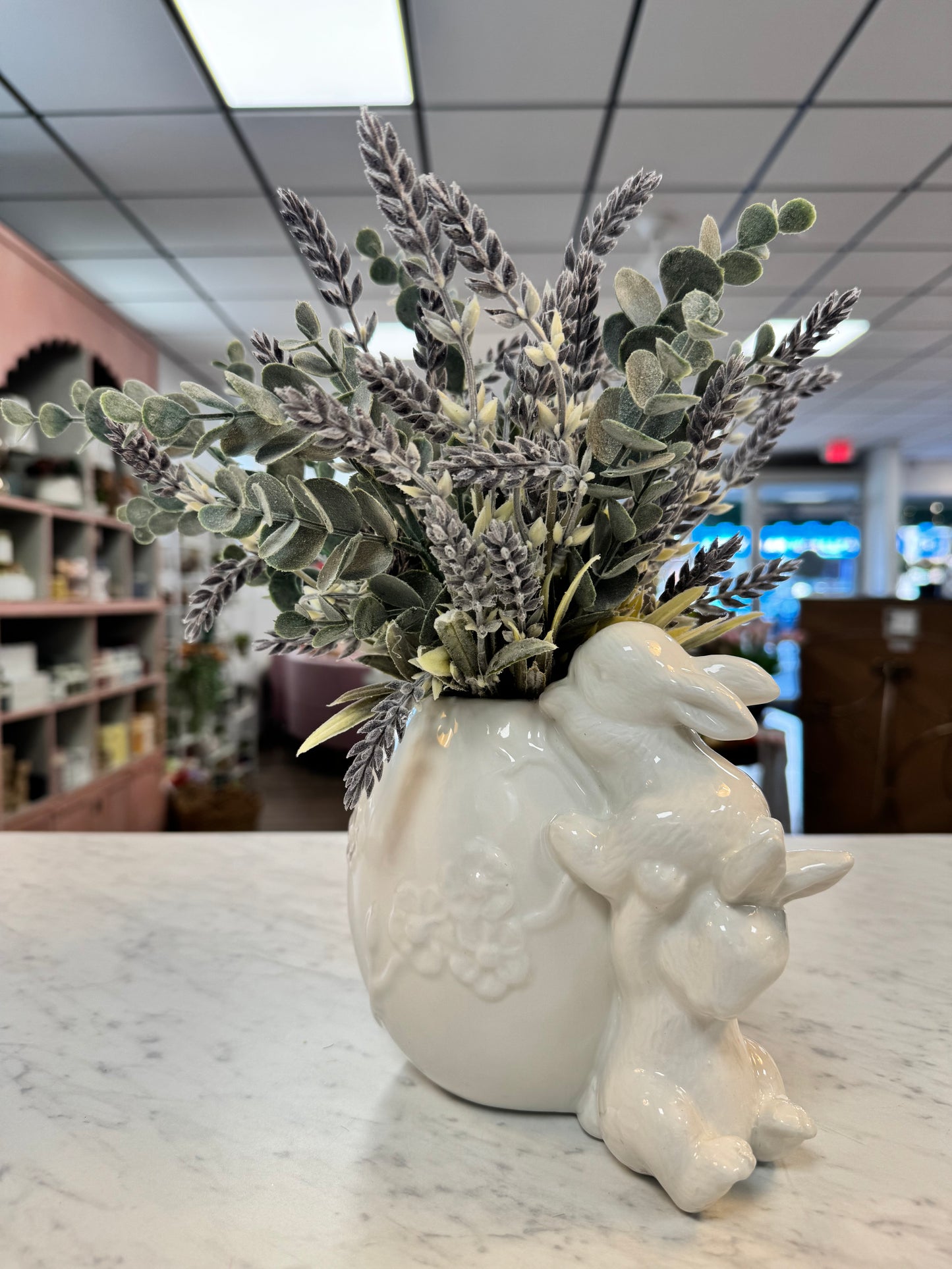 Bunny Vase With Purple Flowers