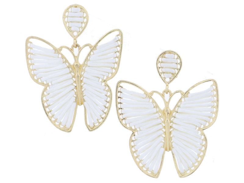 Ivory Silky String Woven Gold Butterfly Earrings