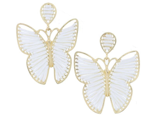 Ivory Silky String Woven Gold Butterfly Earrings